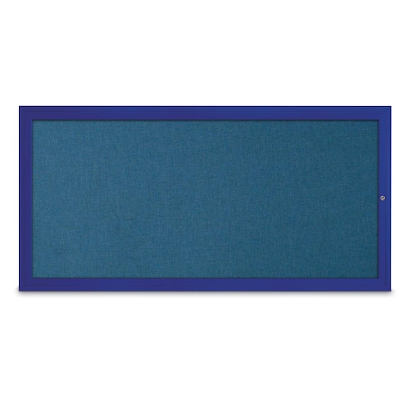 Slim Enclosed Corkboard, 24"x36", Satin Alum Frame/Cobalt